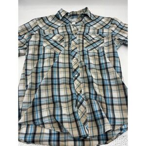 Wrangler Wrancher Western Shirt Mens M Plaid Pearl Snap Cowboy Short Sleeve